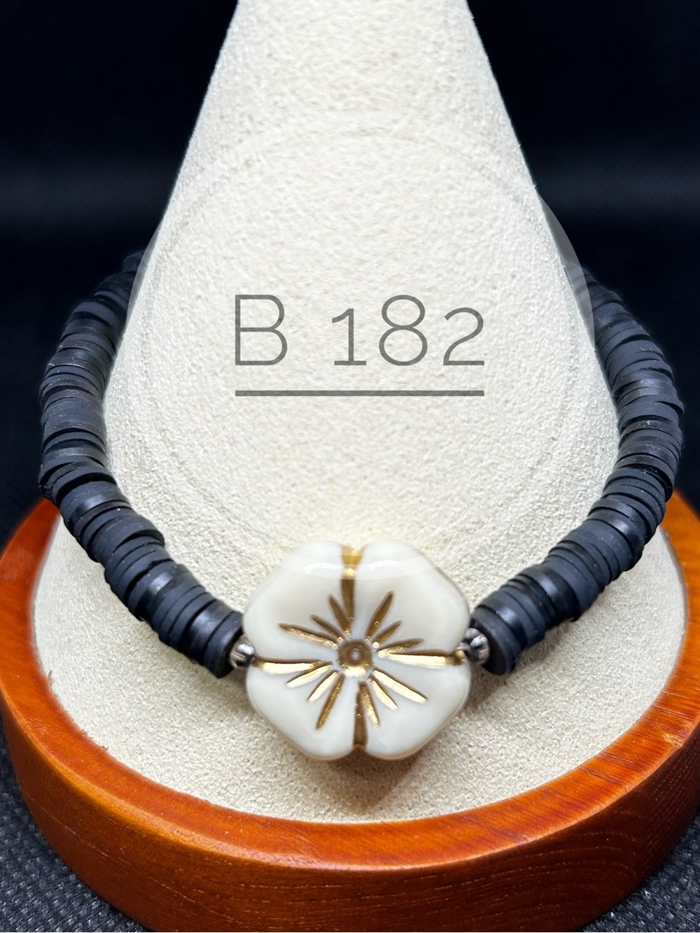 Black Heishi with White Floral Accent